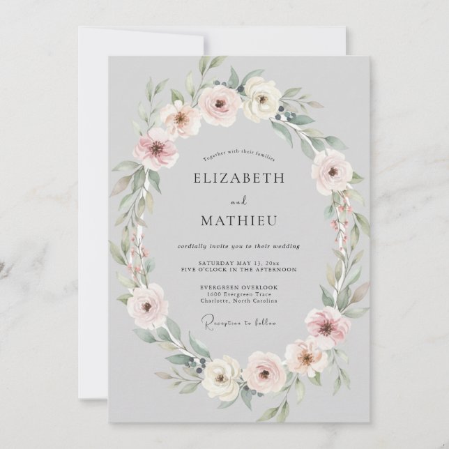 Convites Casamento com Coroa de Prata e Rosado (Frente)