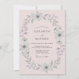 Convites Casamento com Coroa de Prata Rosa Pálido