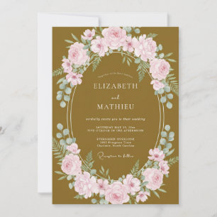 Convites Casamento com Coroa de Rosa Mostarda