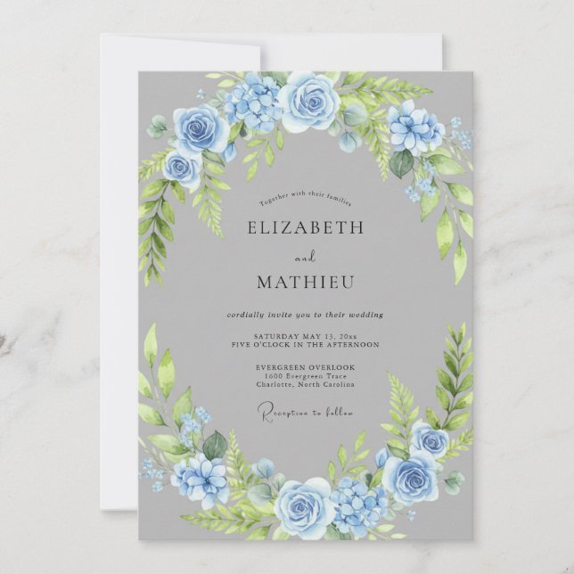 Convites Casamento com Coroa de Rosas Azure (Frente)