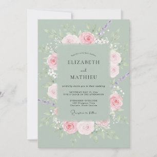 Convites Casamento com Coroa de Sage Blush