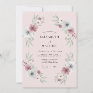 Convites Casamento com Coroa de Sage Rosa Choque