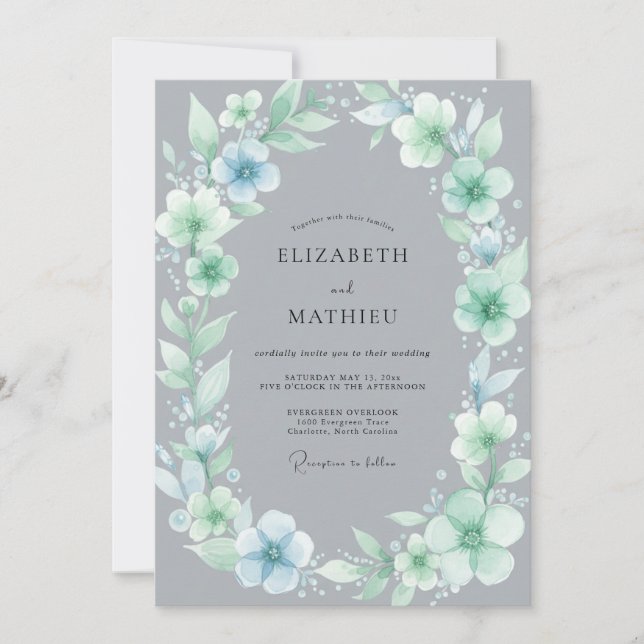Convites Casamento com Coroa de Slate Aqua (Frente)