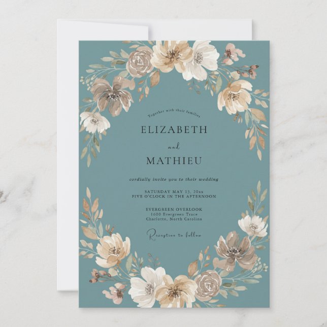 Convites Casamento com Coroa de Taupe de Ardósia (Frente)