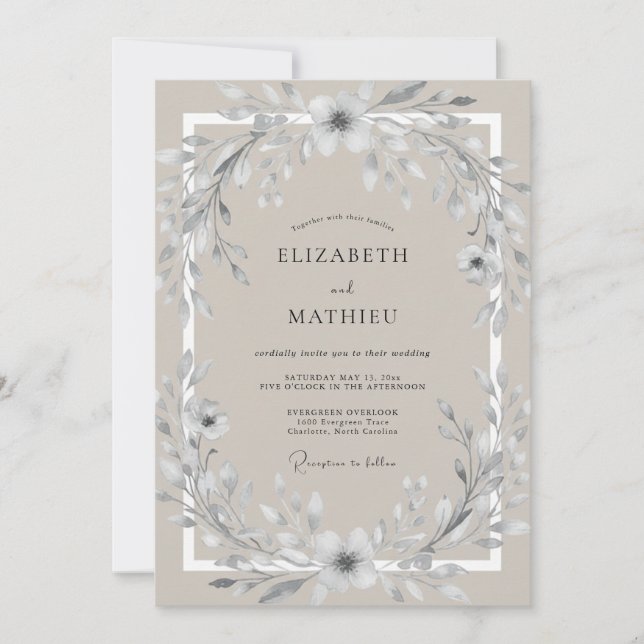 Convites Casamento com Coroa de Taupe Prateado (Frente)
