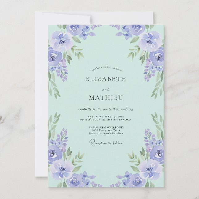Convites Casamento com Coroa de Vinca Menta (Frente)