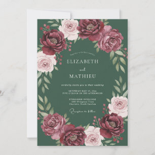 Convites Casamento com Coroa Floral Rica em Borgonha