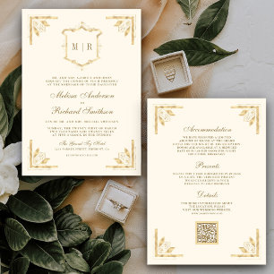 Convites Casamento com Creme de Código QR do Monograma de C