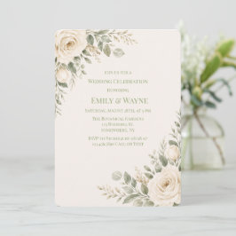 Convites Casamento com Creme e Verde Sálvia Folhagem
