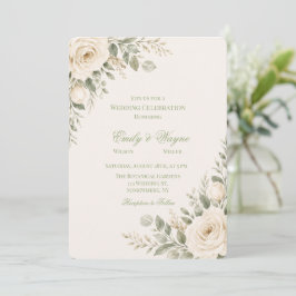 Convites Casamento com Creme e Verde Sálvia Folhagem