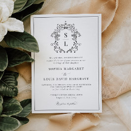 Convites Casamento com Crest Monograma Barroco Formal Elega