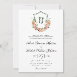 Convites Casamento com Crista Floral de Pêssego