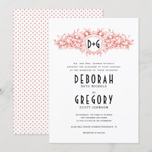 Convites Casamento com crista heráldica de vintage vermelh