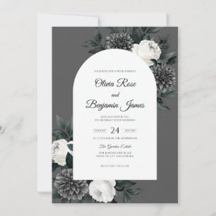 Convites Casamento com Dahlia Branca Carvão