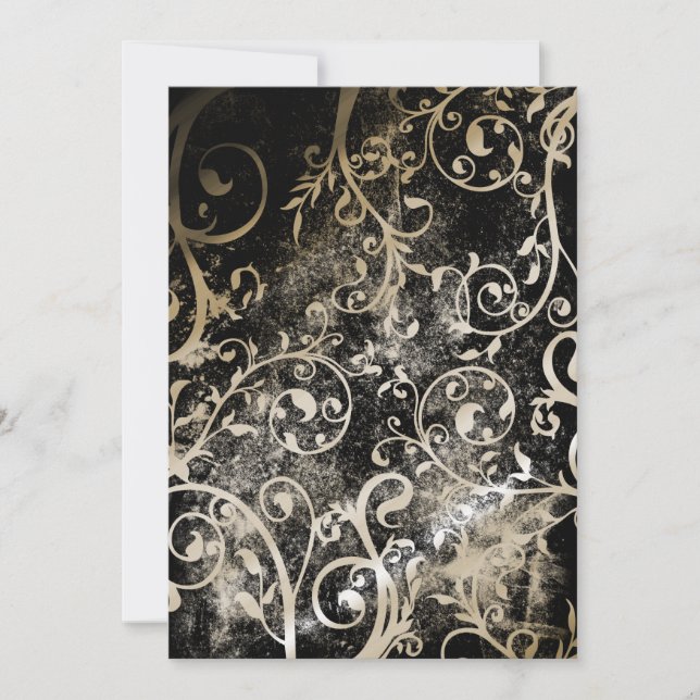 Convites Casamento com Damask Gothic Grunge, afligido (Frente)