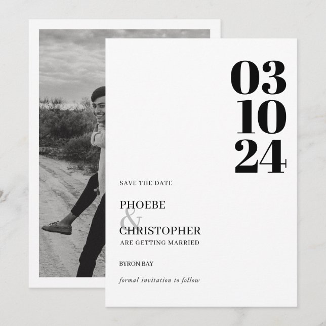 Convites Casamento com data de foto moderna e contemporânea (Frente/Verso)