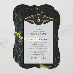 Convites Casamento com Deco de Arte Marble Dourada Preta