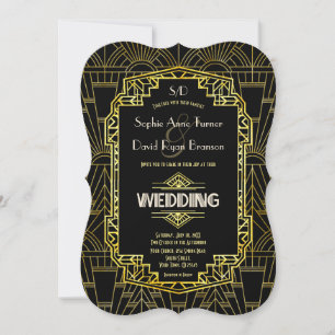 Convites Casamento com Deco de Excelente Gatsby Black & Dou