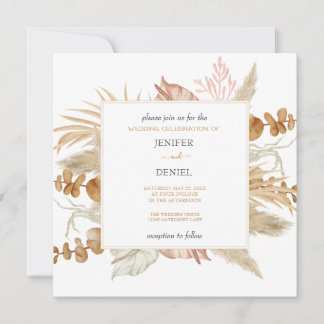 Convites Casamento com Decoração de Flor de Palma e Pampas