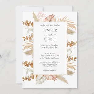 Convites Casamento com Decoração de Flor de Palma e Pampas
