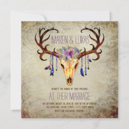 Convites Casamento com Deer Antler Skull Rustic Country
