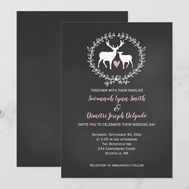 Convites Casamento com Deer Buck e Doe Chalkboard (Frente/Verso)