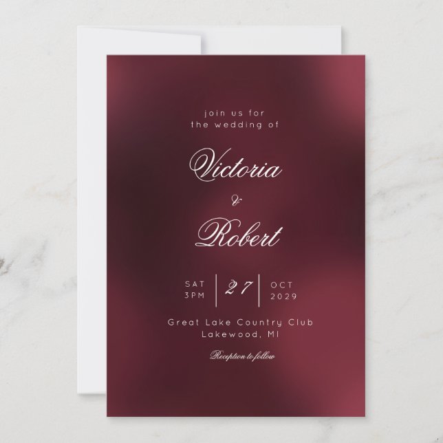 Convites Casamento com degradê de vinho Borgonha (Frente)