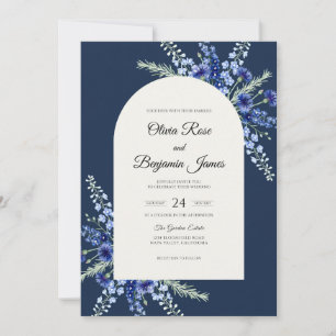 Convites Casamento com Delphinium Eucalipto Azul-Navio