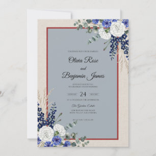 Convites Casamento com Delphinium Eucalyptus Navy em Aço