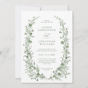 Convites Casamento com detalhes florais vintage em verde sa
