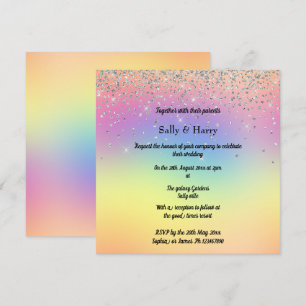 Convites Casamento com Diamante do Rainbow Pastel Sparkle