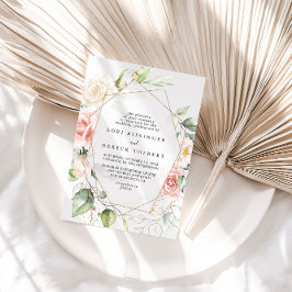 Convites Casamento com diamante floral de folhagem Dourada