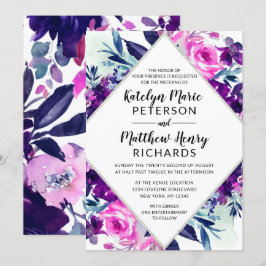 Convites Casamento com Diamante Floral Violet Watercolor En