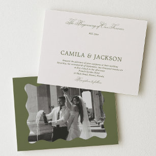 Convites Casamento com Dinheiro Antigo Branco e Verde Oliva