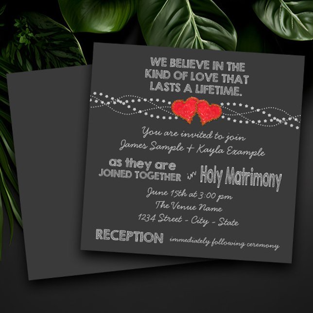 Convites Casamento com dois corações (Rustic traditional chalkboard wedding invitation. Simply add your details.)