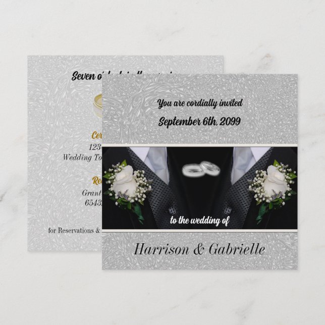 Convites Casamento com dois Gay preto Tux (Frente/Verso)