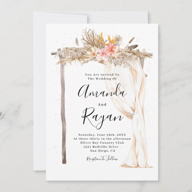 Convites Casamento com Dossel de Flores Boho Elegantes (Frente)
