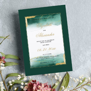 Convites Casamento com dourado branco-verde-escuro