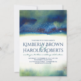 Convites Casamento com Dourado e Teal Dots Modern Watercolo