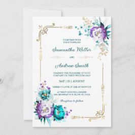 Convites Casamento com Dourado Edível Azul Turquesa e Roxo