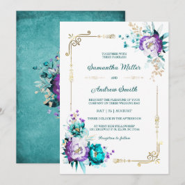 Convites Casamento com Dourado Edível Azul Turquesa e Roxo