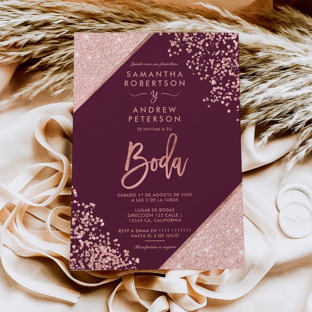 Convites casamento com dourado rosa confetti burgundy (Criador carregado)