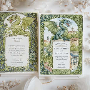 Convites Casamento com Dragão da Eslovênia em Watercolor Lj