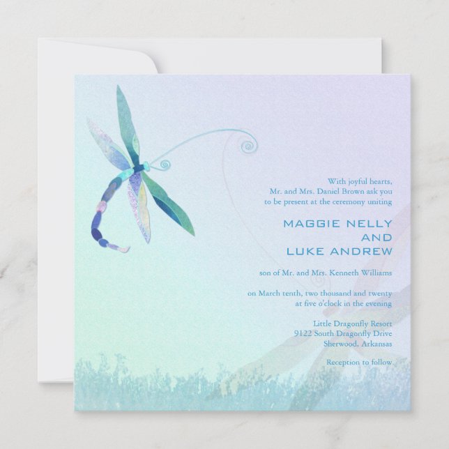 Convites Casamento com Dragonfly Azul de Manhã Preguiçosa (Frente)