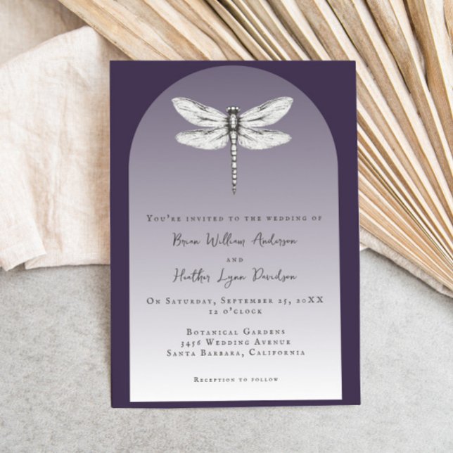 Convites Casamento com Dragonfly Roxo Escuro (Dark Purple Dragonfly Wedding Invitation)
