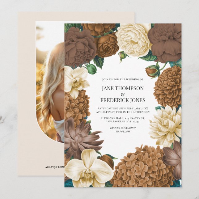 Convites Casamento com Duna de Areia, Brilho de Cobre e Cre (Frente/Verso)