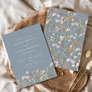 Convites Casamento com Dusty Blue Boho Wildflower