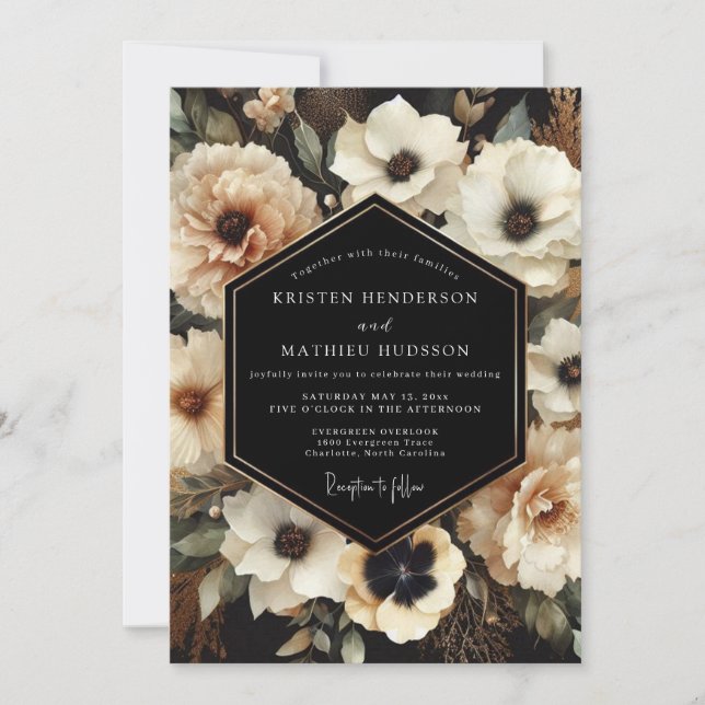 Convites Casamento com Efeito Chiaroscuro em Creme e Carvão (Frente)