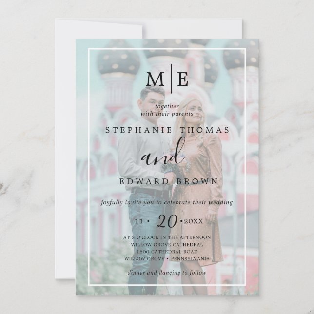 Convites Casamento com Efeito de Vellum Branco e Preto Clás (Frente)