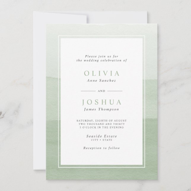 Convites Casamento com Efeito Ombre em Verde Oliva Simples (Frente)